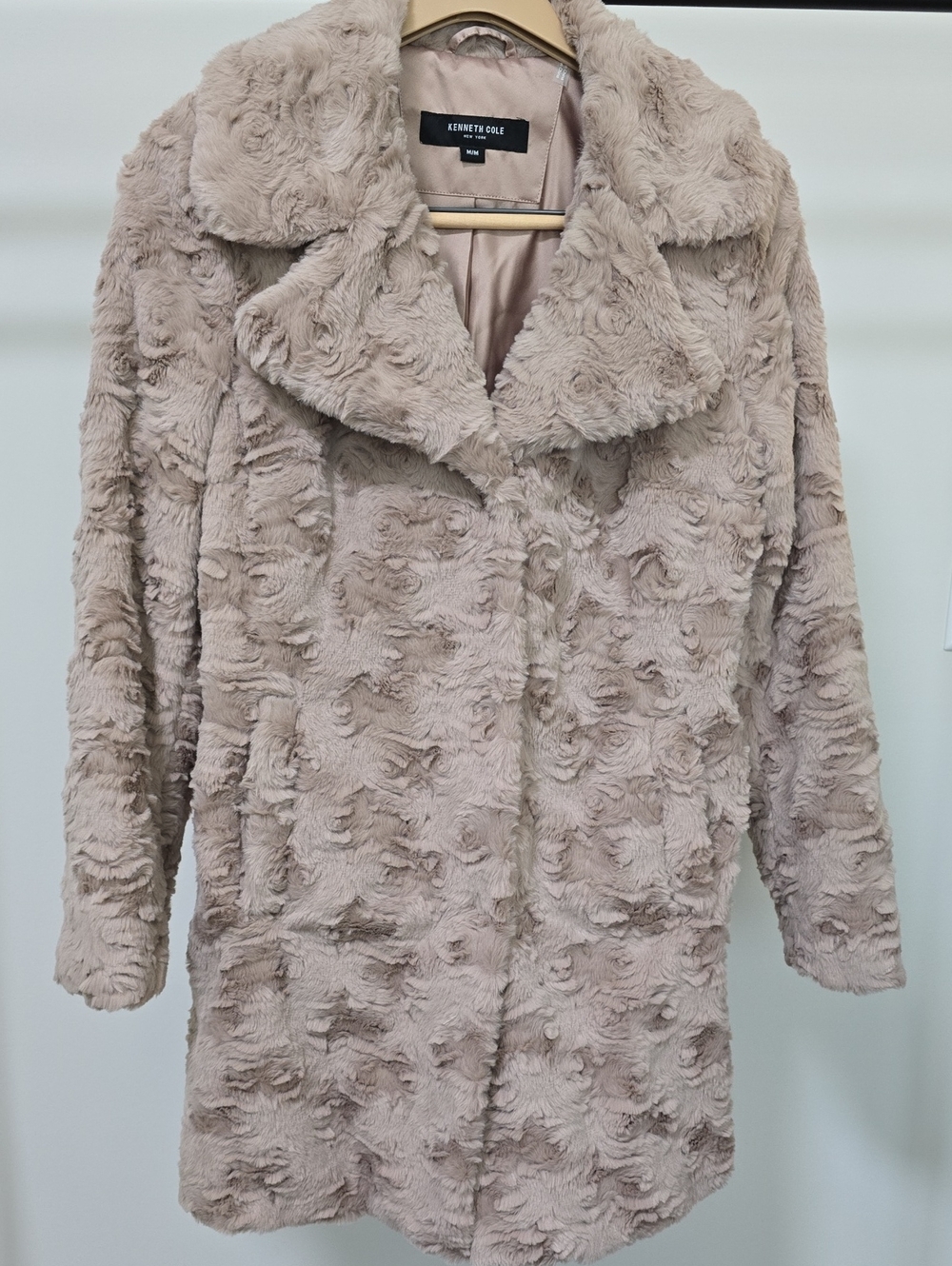 Kenneth Cole Plush Faux-Fur Coat in Light Taupe